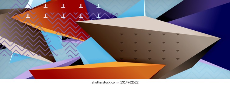 Abstrakter Hintergrund, bunter minimaler abstrakter Dreieck-Komposition. Vektorgrafik, modernes 3D-Dreieckspender
