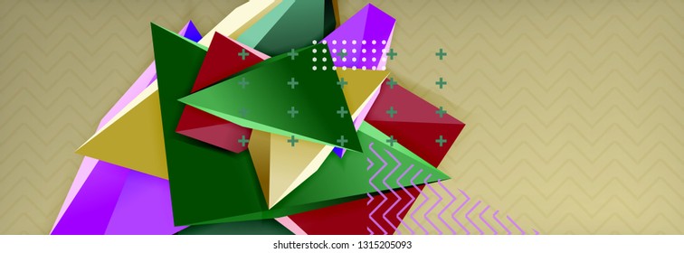 Abstract background, colorful minimal abstract triangle composition. Vector illustration, modern 3d triangular poster