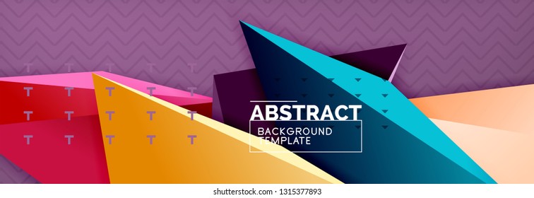 Fondo abstracto, composición de triángulo abstracto colorida mínima. Ilustración vectorial, moderno afiche triangular 3d