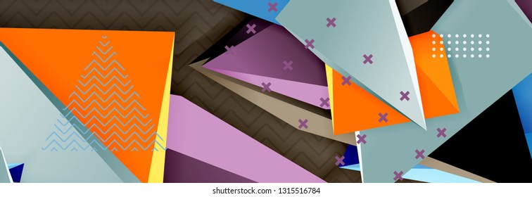 Abstract background, colorful minimal abstract triangle composition. Vector illustration, modern 3d triangular poster