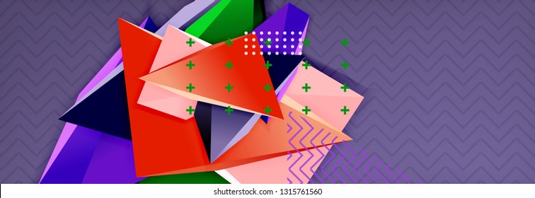 Abstract background, colorful minimal abstract triangle composition. Vector illustration, modern 3d triangular poster