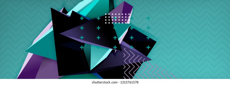 Fondo abstracto, composición de triángulo abstracto colorida mínima. Ilustración vectorial, moderno afiche triangular 3d