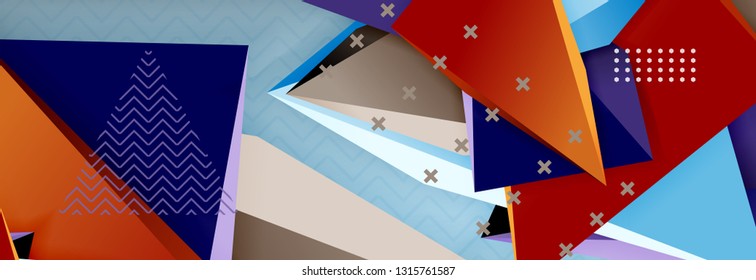 Abstract background, colorful minimal abstract triangle composition. Vector illustration, modern 3d triangular poster