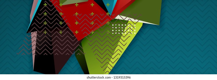 Abstrakter Hintergrund, bunter minimaler abstrakter Dreieck-Komposition. Vektorgrafik, modernes 3D-Dreieckspender