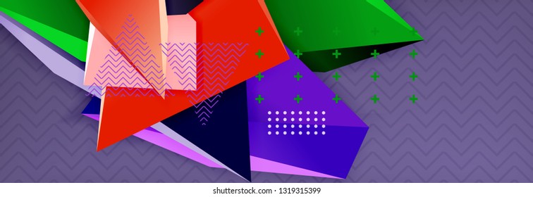 Fondo abstracto, composición de triángulo abstracto colorida mínima. Ilustración vectorial, moderno afiche triangular 3d