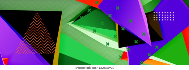 Abstrakter Hintergrund, bunter minimaler abstrakter Dreieck-Komposition. Vektorgrafik, modernes 3D-Dreieckspender