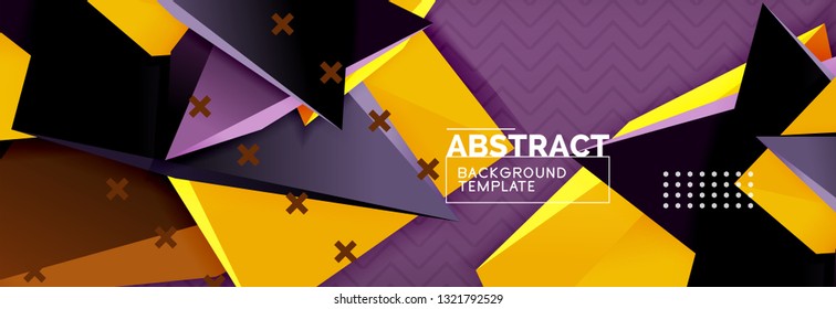 Fondo abstracto, composición de triángulo abstracto colorida mínima. Ilustración vectorial, moderno afiche triangular 3d