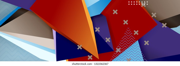 Fondo abstracto, composición de triángulo abstracto colorida mínima. Ilustración vectorial, moderno afiche triangular 3d