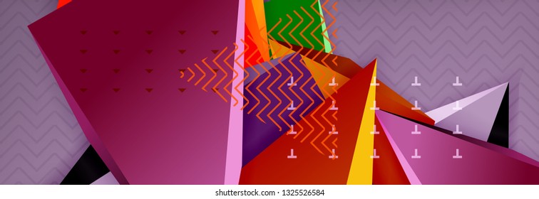 Fondo abstracto, composición de triángulo abstracto colorida mínima. Ilustración vectorial, moderno afiche triangular 3d