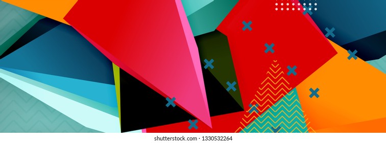 Abstract background, colorful minimal abstract triangle composition. Vector illustration, modern 3d triangular poster