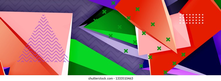 Abstract background, colorful minimal abstract triangle composition. Vector illustration, modern 3d triangular poster