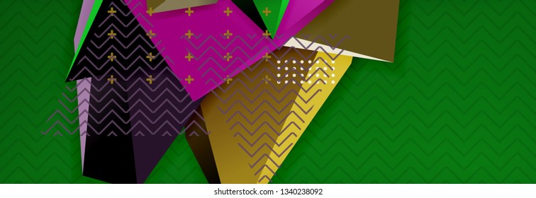 Fondo abstracto, composición de triángulo abstracto colorida mínima. Ilustración vectorial, moderno afiche triangular 3d