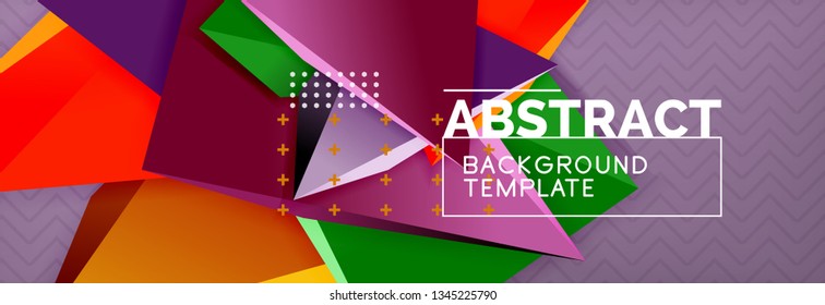 Fondo abstracto, composición de triángulo abstracto colorida mínima. Ilustración vectorial, moderno afiche triangular 3d