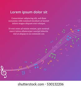 Abstract Background with Colorful Music notes on stave. Vector Illustration.