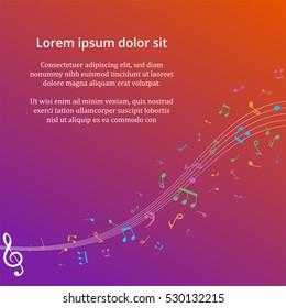 Abstract Background with Colorful Music notes on stave. Vector Illustration.