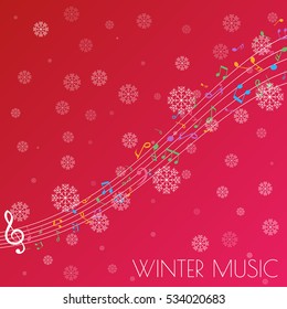 Abstract Background with Colorful Music notes on stave. Vector Illustration.