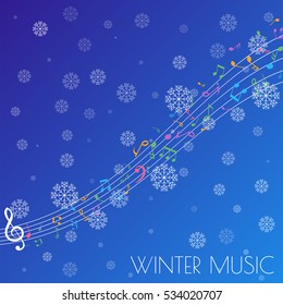 Abstract Background with Colorful Music notes on stave. Vector Illustration.