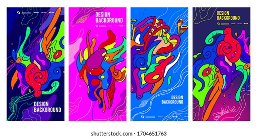 Abstract Background Colorful Pattern Set. Dummy Text for Web Design, Landing Page, and Print Material. Trendy Abstract Colorful Geometric and Curve Vector Illustration