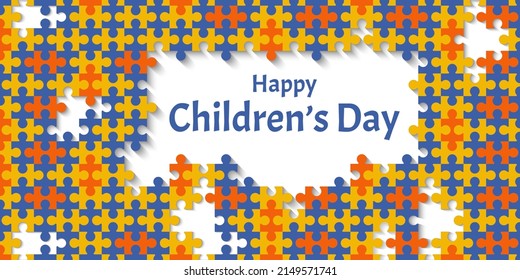 Abstract background of colorful puzzle shapes for happy children's day