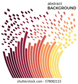 Abstract background with colorful rainbow lines and flying pieces. Colored circles with place for your text  on a white background.