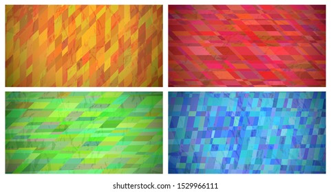 Abstract background with colorful rectangles. Set of four beautiful futuristic dynamic geometric banner design pattern. Vector illustration