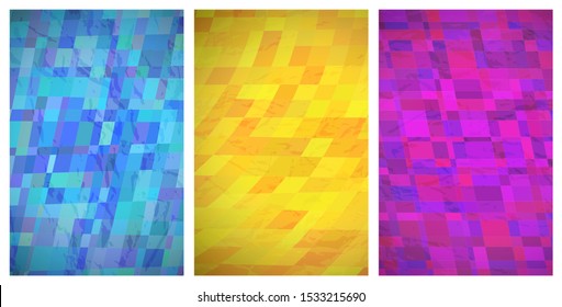 Abstract background with colorful rectangles. Set of three beautiful futuristic dynamic geometric stories banner design pattern. Vector illustration