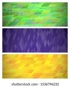 Abstract background with colorful rectangles. Set of three beautiful futuristic dynamic geometric banner design pattern. Vector illustration