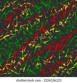 Abstract background with colorful seamless rough lines pattern and with Jamaican color theme