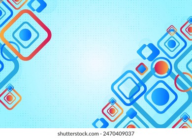 abstract background with colorful shapes and circles, a colorful background with a blue background with a red and blue square shape,