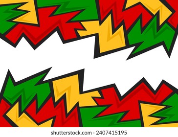 Abstract background with colorful sharp and geometric pattern and with Rastafari color theme