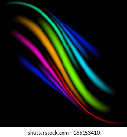Abstract background with colorful smooth strokes on black.