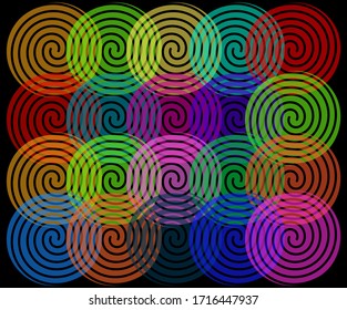 Abstract background with colorful spirals on dark background