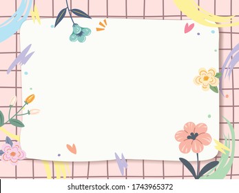 abstract background of colorful stroke Paint Brush and flower frame, Grid pattern background. Vector design for prints, flyers, banners, invitations card, special offer and more.
