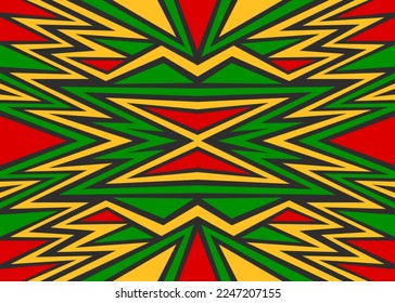 Abstract background with colorful triangle and zigzag lines pattern and with Jamaican color theme. Mosaic tile pattern