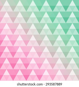 Abstract background of colorful triangles. Geometric mosaic in watermelon colors. Vector Illustration.