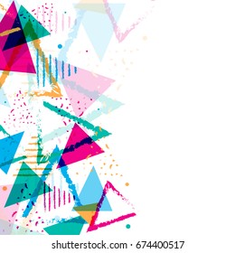 Abstract background with colorful triangular geometric elements.