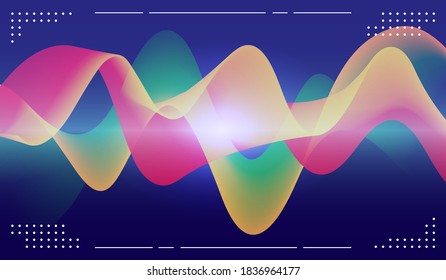 Abstract background with colorful wave lines. Sound wave colorful background on the dark blue. Vector illustration 