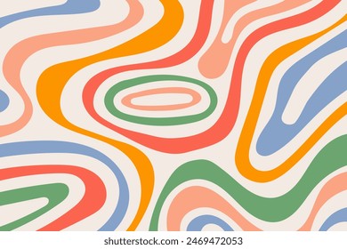 Abstract background with colorful wave pattern. Trendy vector illustration in retro style 60s, 70s.