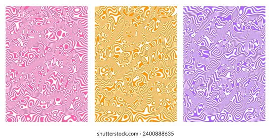  Fondo abstracto con coloridas olas Groovy antecedentes hippie de los años 70. Olas, torbellino, torrente. Textura vectorial retorcida y distorsionada al estilo psicodélico retro. Estética del año 2000.