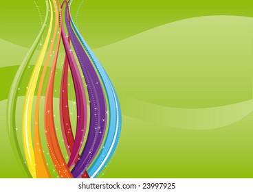 Abstract background - colorful waves and lines with stars on green background - find jpeg-Version in my portfolio