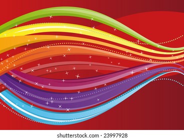 Abstract background - colorful waves and lines with stars on red background - find jpeg-Version in my Portfolio