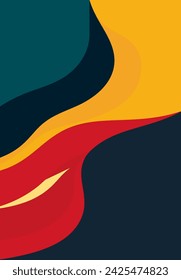 Abstract background with colorful waves in retro style. Vintage bauhaus or scandinavian color swirls