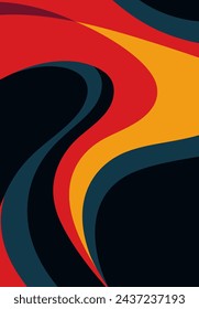Abstrakter Hintergrund mit bunten Wellen im Retro-Stil. Vintage Bauhaus oder skandinavische Farbwirbel.