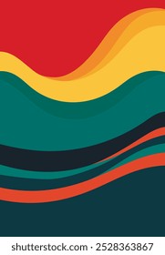 Abstract background with colorful waves in retro style. Vintage bauhaus or scandinavian color swirls.