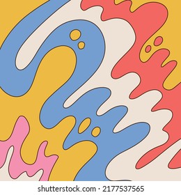 Abstract background with colorful waves trendy design in groovy retro 70s style . Hand drawn linear vector illustration.