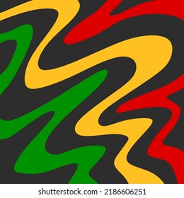 Abstract background with colorful wavy line pattern and with Jamaican color theme