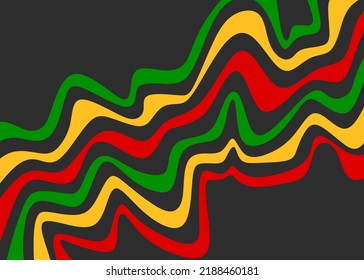 Abstract background with colorful wavy line pattern and with Jamaican color theme
