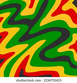 Abstract background with colorful wavy lines pattern and with Jamaican color theme