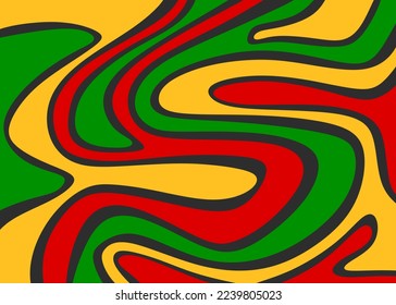 Abstract background with colorful wavy lines pattern and with Jamaican color theme