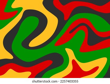 Abstract background with colorful wavy lines pattern and with Jamaican color theme